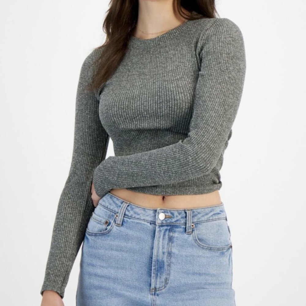 NEW! Hippie Rose Ribbed Thick Top Long Sleeve Camo Olive/ Grayish Color XS